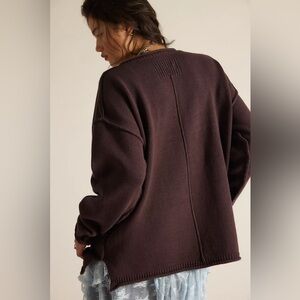 We The Free Ella Roll-Neck Cotton Knit Sweater- M- Chocolate Plum